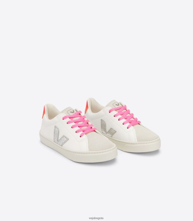Veja Z6JRPR335Cordones esplar piel sin cromo blanco plata naranja fluo